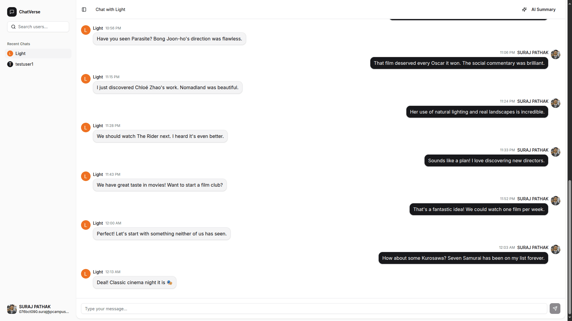 ChatVerse interface