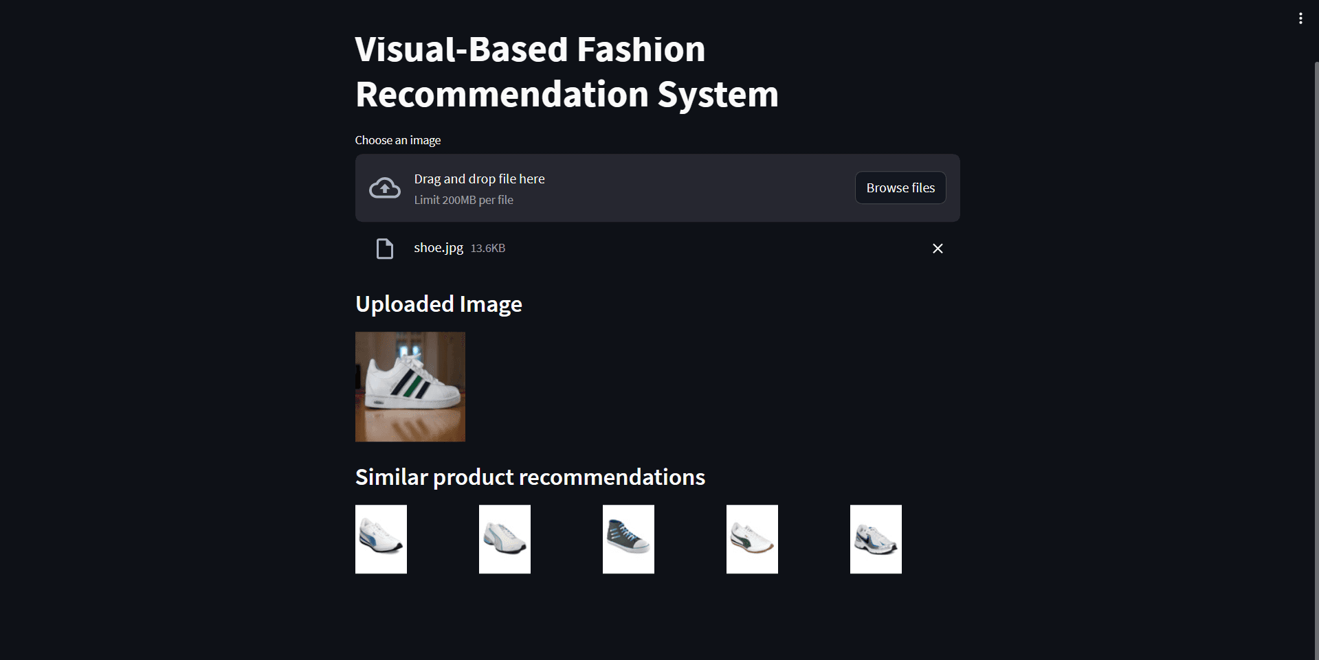 Visual E-Commerce Recommender interface