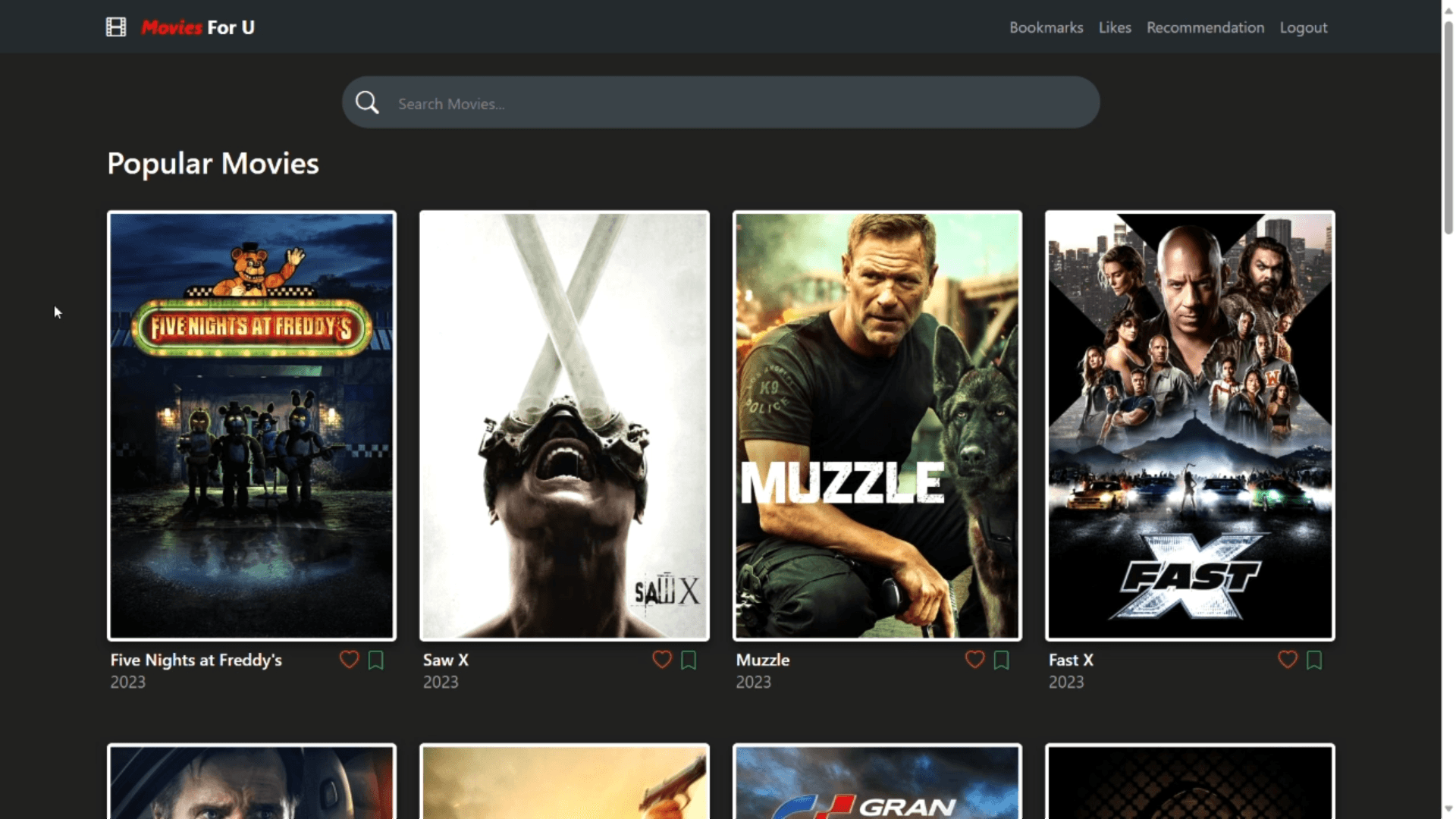 Movies For U interface